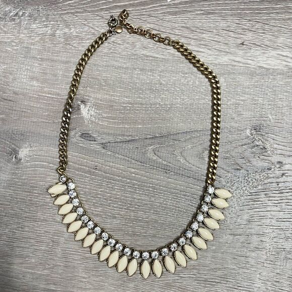 J. Crew Ivory Teardrop Fringe Statement necklace with clear rhinestone - Picture 1 of 3